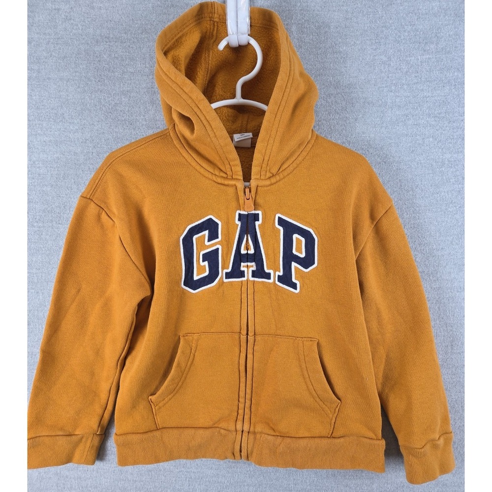 Gap baby Boys 5T mustard yellow logo sweatshirt Full zip hoodie Spellout Logo